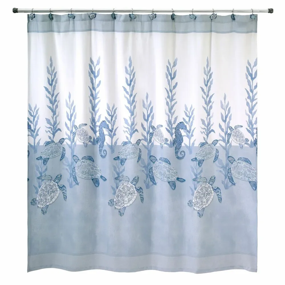 Avanti Caicos Shower Curtain 72x72 Sea Turtle Seahorse Blue Beach Coastal Summer